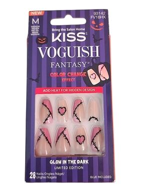 Kiss Voguish Fantasy Color Change Glow-In-The-Dark Press-On Nails, Sz Med. NIB
